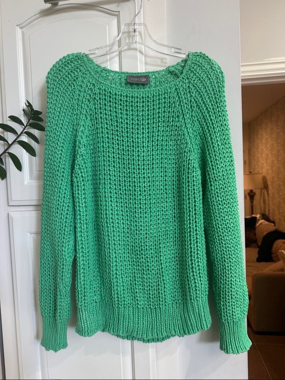 Wooden Ships‎ Solid Green Chunky Open  Knit Sweater Womens Sz M/L Beachy Slouchy